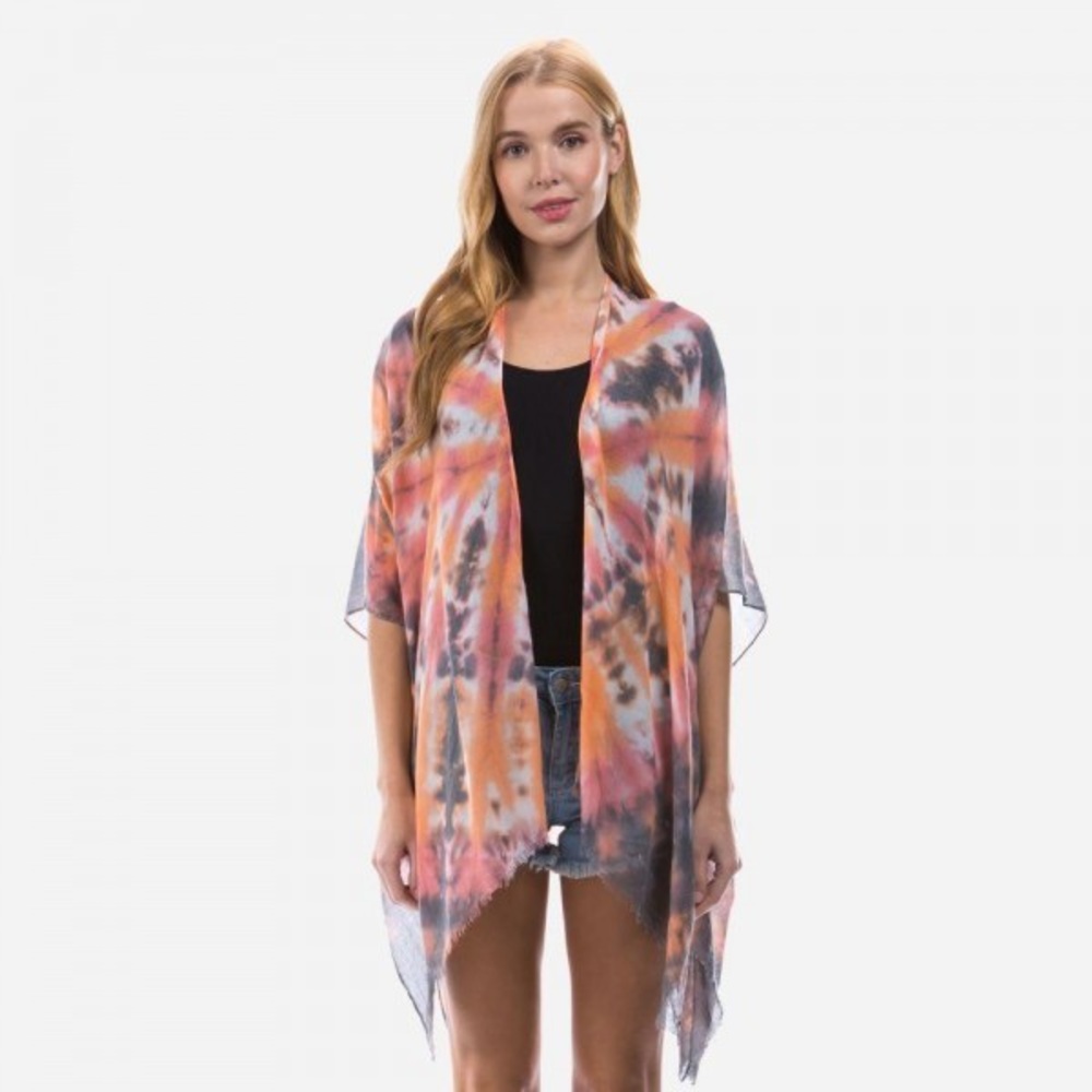 Lightweight Tie-Dye Coral Kimono